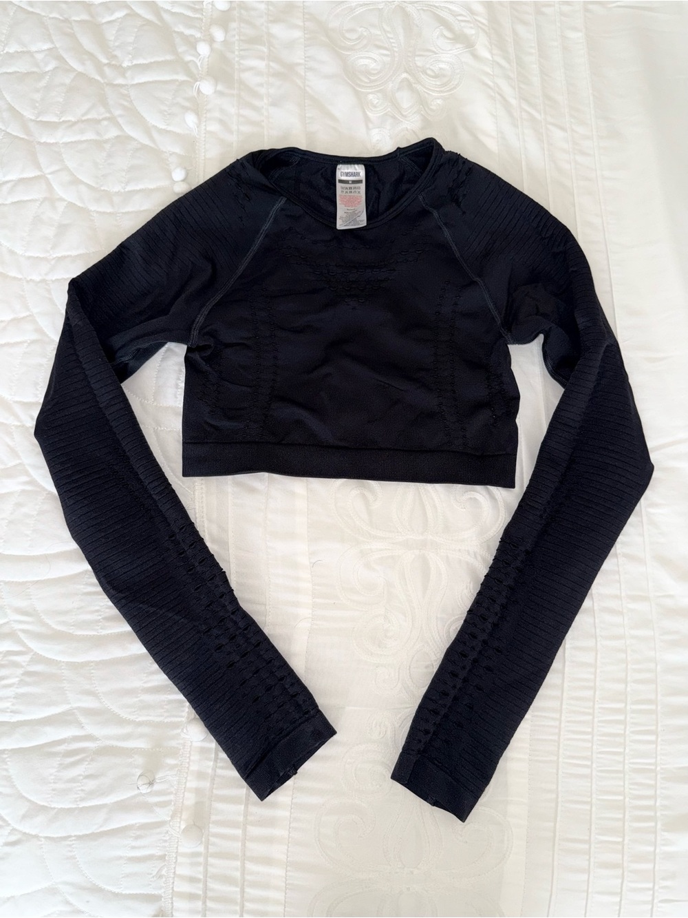 Gymshark Black Long-Sleeve Cropped Seamless Workout Top